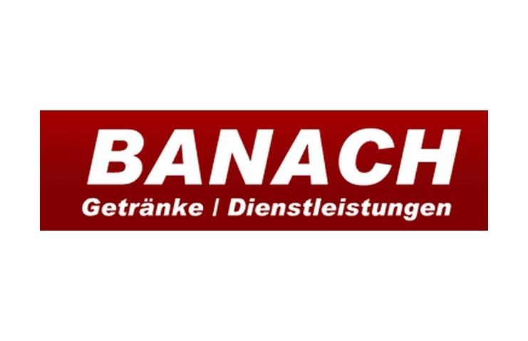 Logo von Banach mit dem Schriftzug „Getränke | Dienstleistungen“ auf rotem Hintergrund.