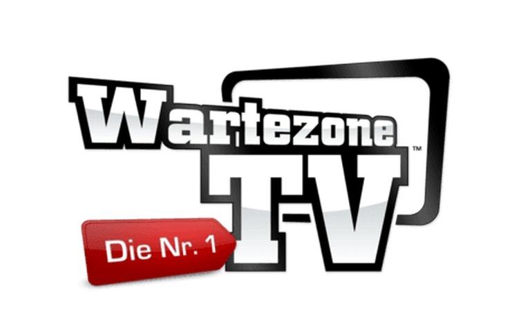Logo von Wartezone TV mit rotem Schild „Die Nr. 1“ und schwarzem Schriftzug auf hellem Hintergrund.